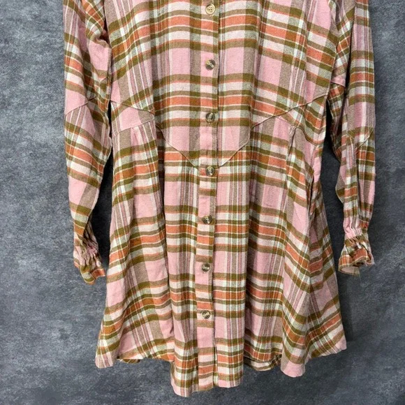 Arula Plaid Flannel Button Down Shirt Dress Plus Size X Pink Brown Country - Picture 3 of 11